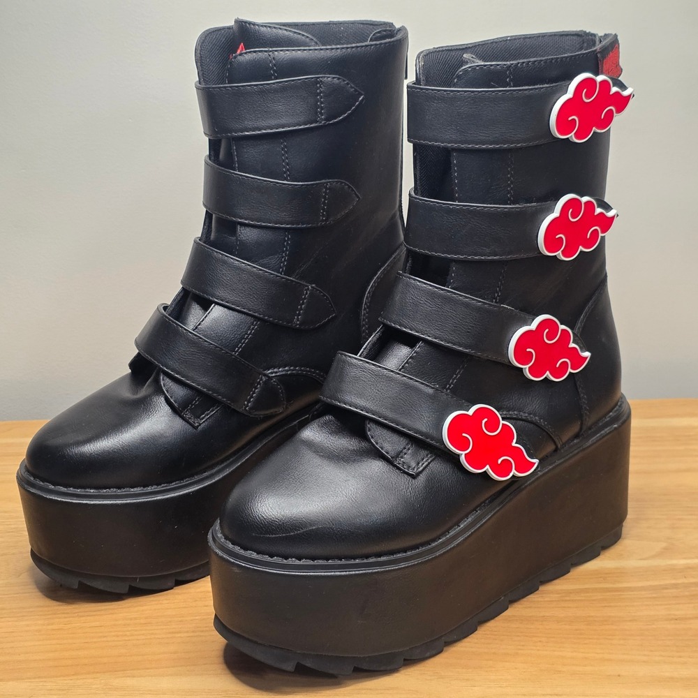 Naruto Black Platform Boots Red Cloud YRU Karma Akatsuki Size 7M Women's